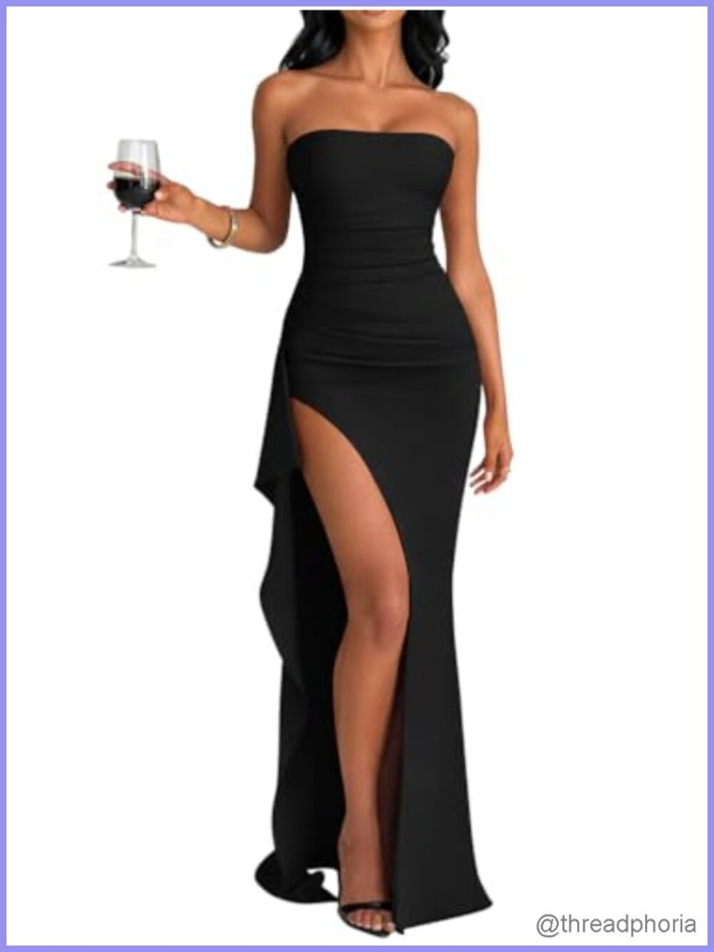 Women's Bodycon Tube High Split Ruched Long Evening Dress